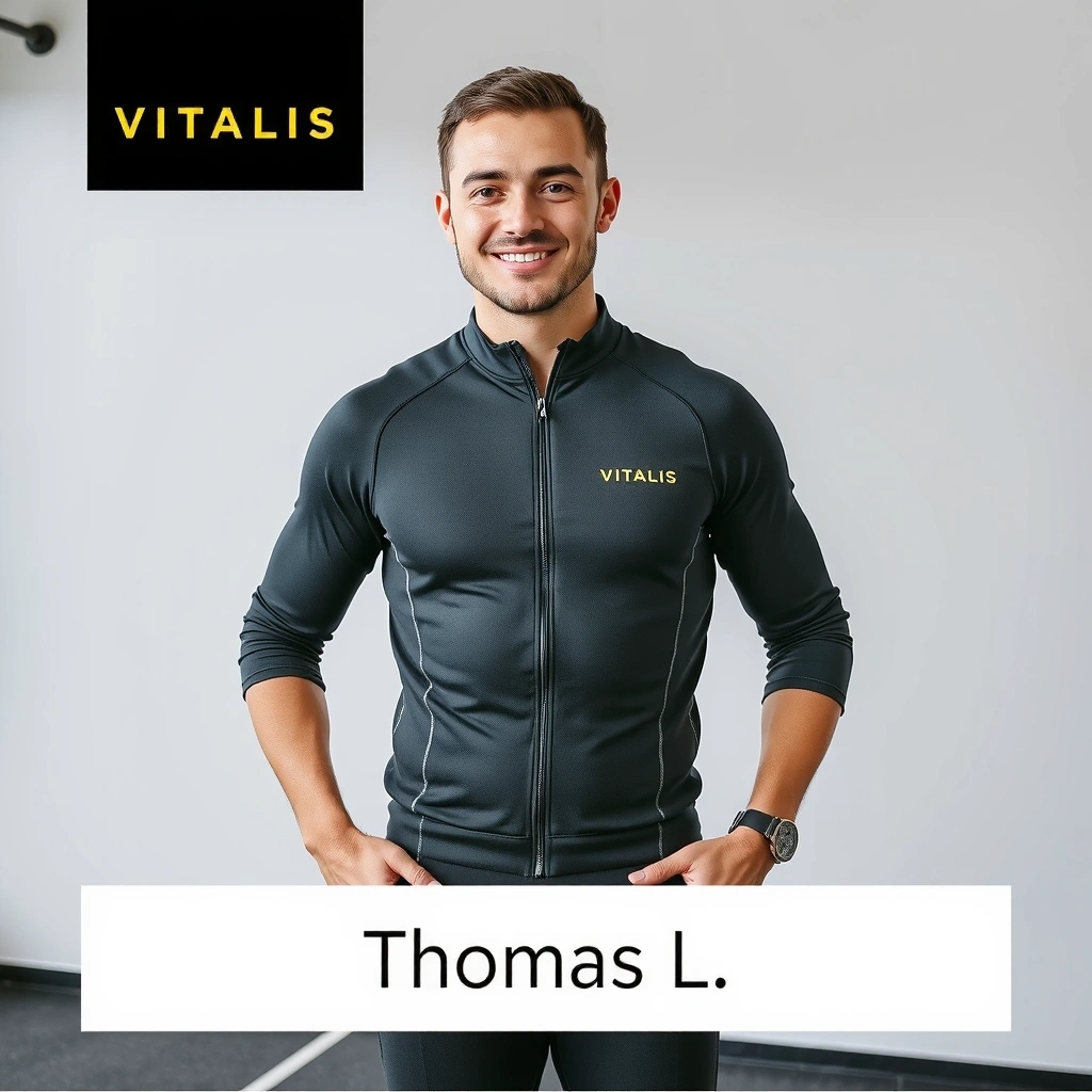 Porträt eines fitten Mannes namens Thomas L. in Sportkleidung
