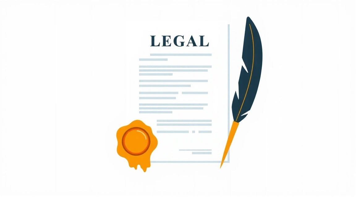 Ein stilisiertes Bild von juristischen Dokumenten und einem Siegel, das offizielle Informationen symbolisiert.